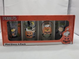 Peanuts Charlie Brown Snoopy Woodstock Halloween Pint Drinking Glass 4 Pack - £44.75 GBP