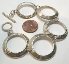 Sterling Silver Modernist Circles Toggle Clasp Bracelet 7&quot; No Stone 17.7 Grams - £31.10 GBP