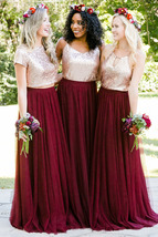 Burgundy Floor-length Tulle Skirt Outfit Bridesmaid Plus Size Tulle Skirt image 7