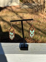turquoise color in brown wood dangle earrings - £6.14 GBP