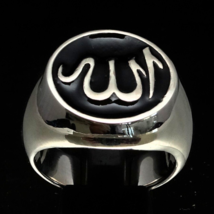 Sterling silver Muslim symbol ring Allah Arabic God of Islam with Black enamel h - £91.13 GBP