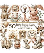 50 Boho Safari Animal Clipart: Watercolor Jungle PNG Bundle (Digital Dow... - $5.07 CAD