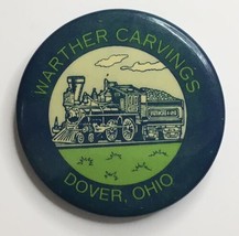 Warther Carvings Dover Ohio Button Pin 1.5&quot; Train Railroad Theme Green V... - $15.00