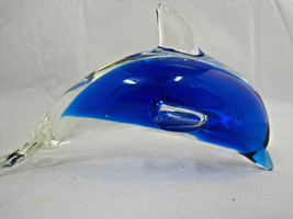 Dolphin Art Glass Handmade Fish Ocean Figurine Paperweight Sun-catcher Blue - £18.00 GBP