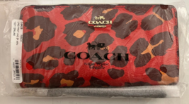R Coach Long Zip-Around Wallet Red Leopard Wristlet Cheetah C6428 $268 Ret FS - £96.02 GBP