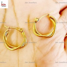 18 Kt Real Solid Yellow Gold Twist Small Waterproof Huggie Hoop Earrings 26 MM - £1,427.98 GBP