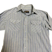Panhandle Slim Western Shirt Mens 16-33 Blue Tan Striped Pearl Snap Pockets - $14.90