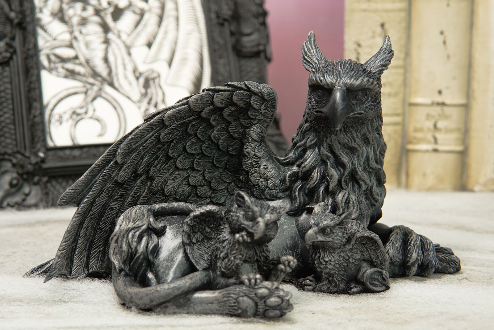 Ebros Griffin Gargoyle Figurine Griffon Family Mother & Baby Hatchlings Statue