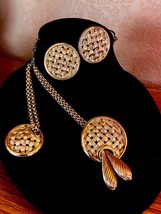 Vintage sarah coventry Basket Weave Double Pin with Swag &amp; Earrings - £35.85 GBP