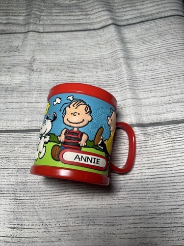 Peanuts Snoopy Charlie Brown Linus Sally Lucy 3D Kids Plastic Red Mug &quot;A... - $8.00
