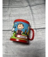 Peanuts Snoopy Charlie Brown Linus Sally Lucy 3D Kids Plastic Red Mug &quot;A... - $8.00
