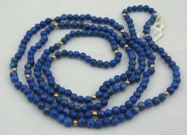 Handcraft genuine Gemstone royal blue Lapis 4mm14k beads necklace/ bracelet 32&quot; - £45.62 GBP