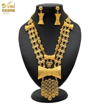 ANIID Indian 24K Gold Plated 2PCS Sets Necklace Earrings For Women Moroccan Nige - £35.07 GBP