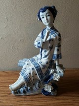 Vintage Large Ceramic Asian Girl Sitting On A Bench qinghua CHING-hwa - £145.05 GBP