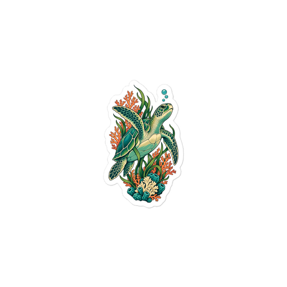 Supplier-generated digital mockup of Sea Turtle Coral Vinyl Sticker 3x3 in - Marine Wildlife Ocean Gift
