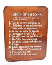 Vintage Wooden Wall Plaque Table Of Excuses Workplace Decor - £39.68 GBP