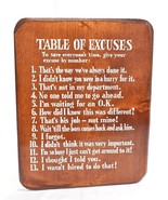Vintage Wooden Wall Plaque Table Of Excuses Workplace Decor - £39.34 GBP