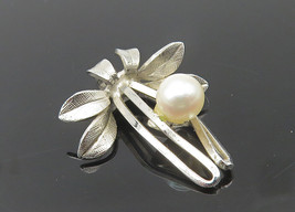 VAN DELL 925 Sterling Silver - Vintage Petite Pearl Floral Pendant - PT9021 - £24.05 GBP