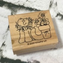 Stampin’ Up Rubber Stamp Kitty Cat With Flower Spring 2” Mounted 2000 - £6.22 GBP