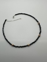 Vintage Sterling Silver Black Bead 10k Gold Bead Necklace 12.5&quot; - 15&quot; - £42.21 GBP