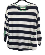 FLOWER &amp; FEATHER Womens Sweater Blue White Striped Nautical Roll Tab Sleeve S - £11.60 GBP