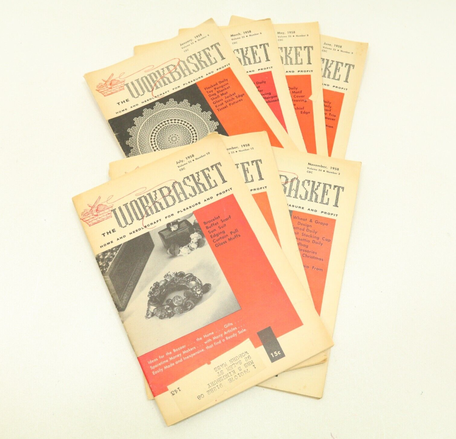 Lot of 7 Vintage The Workbasket Magazine 1958 Needlecrafts - $14.65