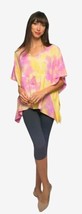 New Sacred Threads One Size Pink Yellow Tie-Dye Rayon Pullover Kaftan Poncho Top - £16.18 GBP