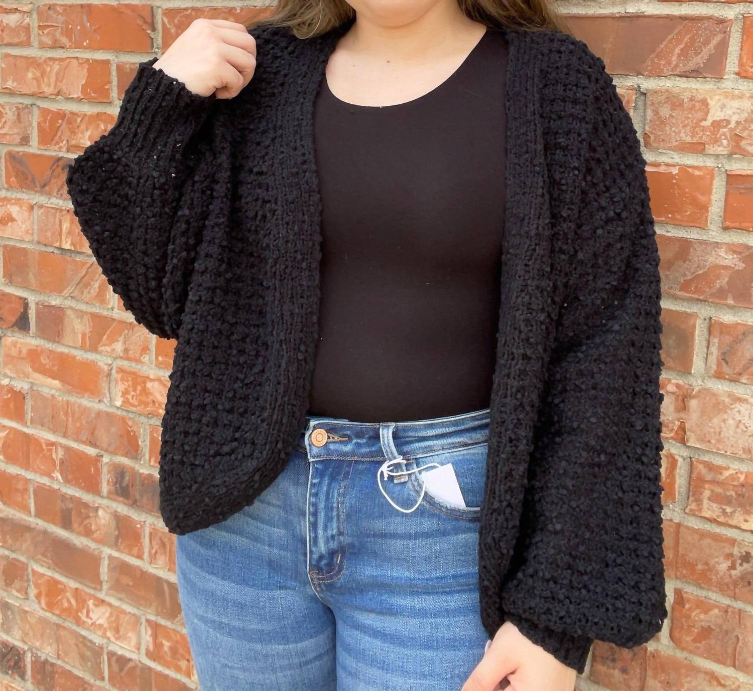Ee:some cropped long sleeve cardigan Black - $25.00