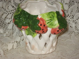 Strawberries &amp; Wicker -Vintage-Ceramic Plant Holder - $8.00