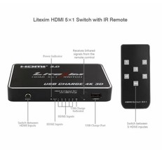 LITEXIM HDMI 5 X 1 SWITCH WITH MINI WIRELESS REMOTE - USB CHARGE 4K 3D - £31.19 GBP