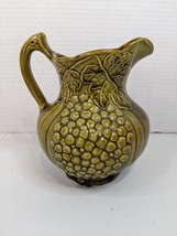 Vintage California Pottery Pitcher Avocado Green Grape Motif #487 - £14.70 GBP