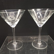 2 Vintage Floral Etched Cocktail  Martini  Glass Optic Barware - £14.16 GBP