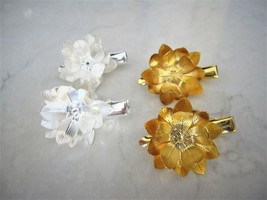 2 small gold or silver flower hair barrette alligator clip bridal clip bridal - £7.12 GBP