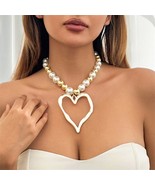 VINTAGE STYLE BIG HEART PENDANT FASHION PEARL  WOMEN NECKLACE - $16.63 CAD