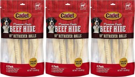 3 Pack Of Premium Grade Beef Hide Retriever Rolls, 4 10-Inch Dog Chews Each3 - $40.99