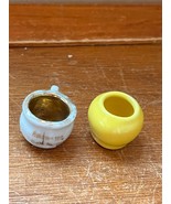 Vintage Lot Miniature White w Gilt Mug &amp; Sunny Yellow Art Pottery Bulbou... - £8.94 GBP