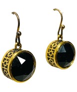 Trina Turk Drop Dangle Hoop Earring Geometric Gold Tone Black Hoops Signed - $25.52 CAD