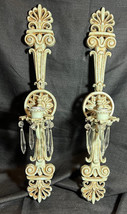 Pair of Two 2 Old Vintage Metal Wall Candle Sconces Set Mid Century Mode... - $120.25