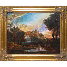 Untitled (Greek Ruins w/ Figures) Framed Oil Painting 20 1/2&quot;x24 1/2&quot; - £347.65 GBP