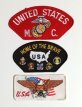 US Marines USMC American Flag Eagle Military Embroidered Patch Lot (Qty 3) NEW - £11.98 GBP