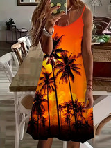 Woman&#39;s Orange with Coconut Tree Print Comfy Cami Dress - Size: 2XL (US 16) - £11.41 GBP