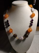 18.5 In Hand Loops Orange And Brown With The Dash Of Purple Necklace Hand Beaded - £16.16 GBP