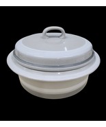Arabia Finland Salla 1.5 Qt Round Covered Casserole Dish White Gray Inke... - $97.18 CAD