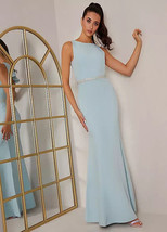 Chi London Open Back Diamante Waist Maxi Dress Uk 12 (FM39-8) - £72.62 GBP