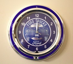 Ford Trucks Blue - Double Neon - Wall Mounted Clock - $89.99