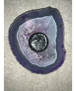 Agate Purple Tealight Votive Candle Holder Polished Geode 5”x 5” X 1” - $19.00