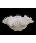 Fenton Milk Glass 10&quot; Fruit/Serving Bowl, Silver Crest Ruffled Rim, Vintage - $66.94 CAD