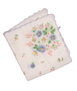 Blue Floral Handkerchief 10 Inch Square Embroidered Edge Something Blue - €2,59 EUR