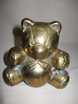 Sitting Bear Brass Figurine Statue Paper Work Door Stopper Wearing Bow Tie - $14.95