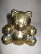 Sitting Bear Brass Figurine Statue Paper Work Door Stopper Wearing Bow Tie - £11.84 GBP